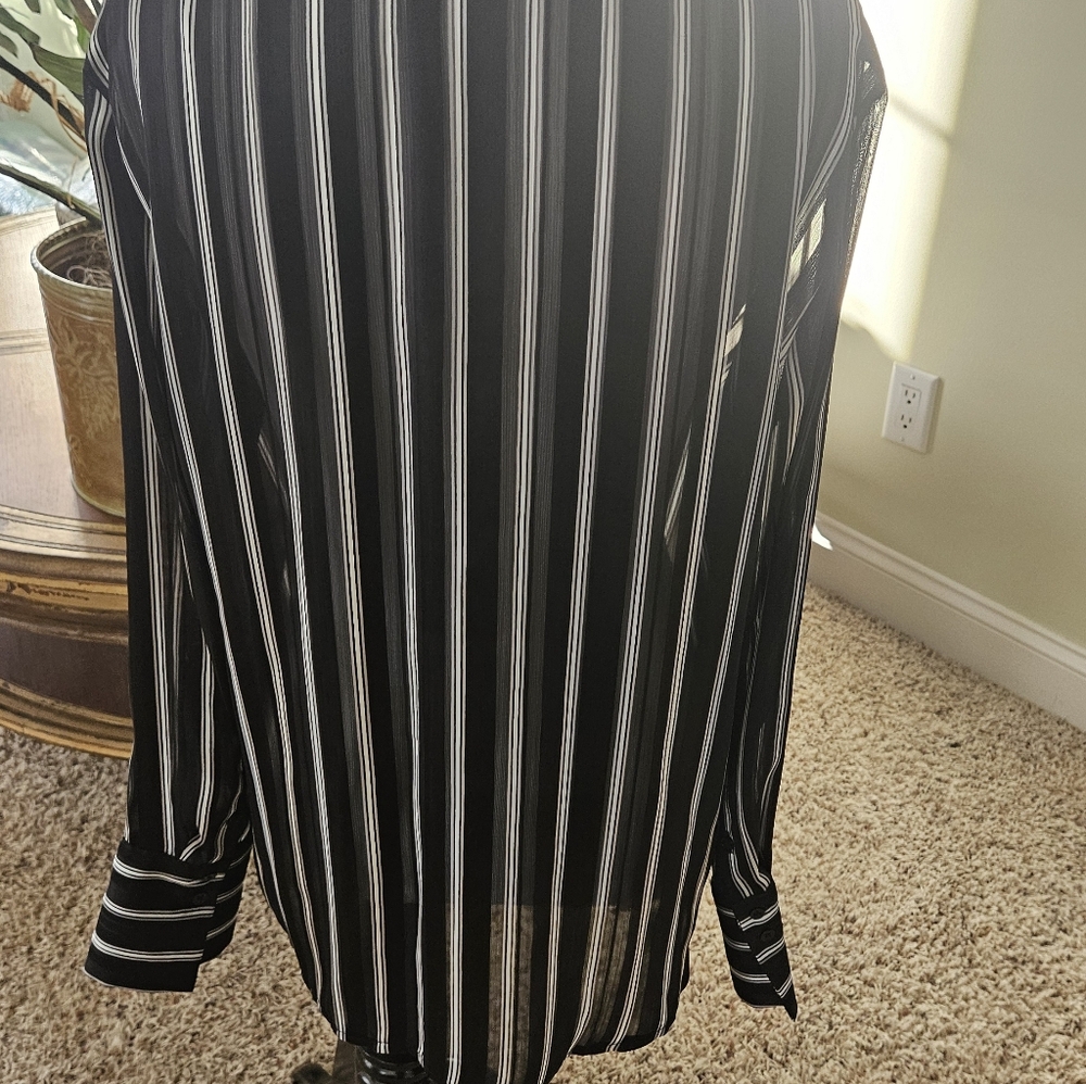 White House Black Market Sheer Black Striped Blouse - Picture 3 of 6